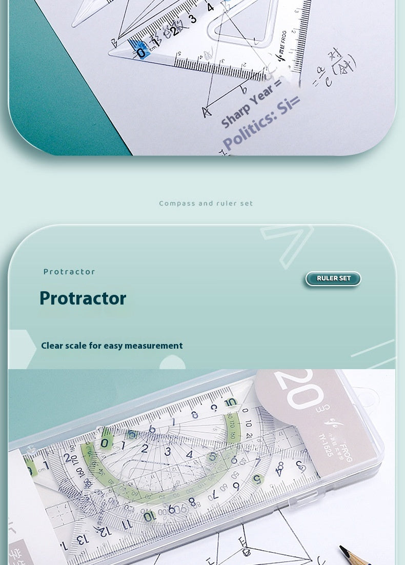 Youpai Ruler Sets Dessin acrylique transparent Protracteur carré quatre pièces