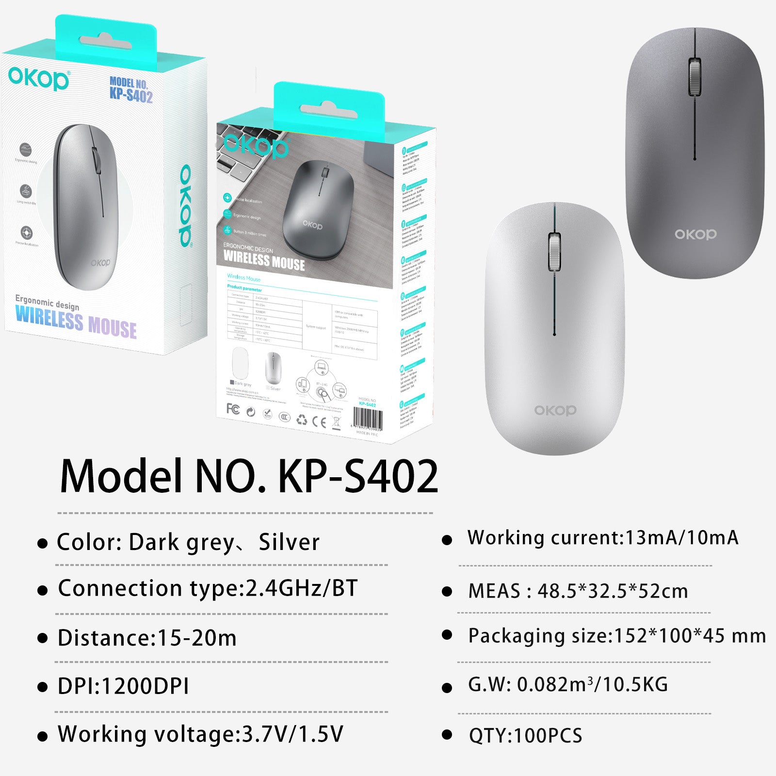 S402 Meilleures ventes sans fil Bluetooth souris double mode rechargeable silencieux adapté pour Offi