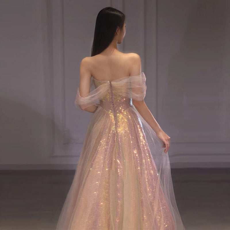 Mesh Slimming Annual Party Banquet Hôte Sirène Robe de soirée hors épaule pour les femmes