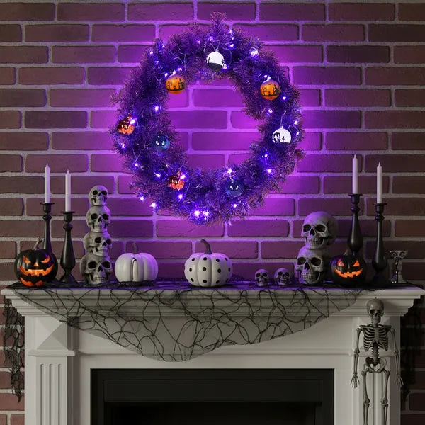 24en Pré-éclairé Halloween-Thème de la couronne de Noël