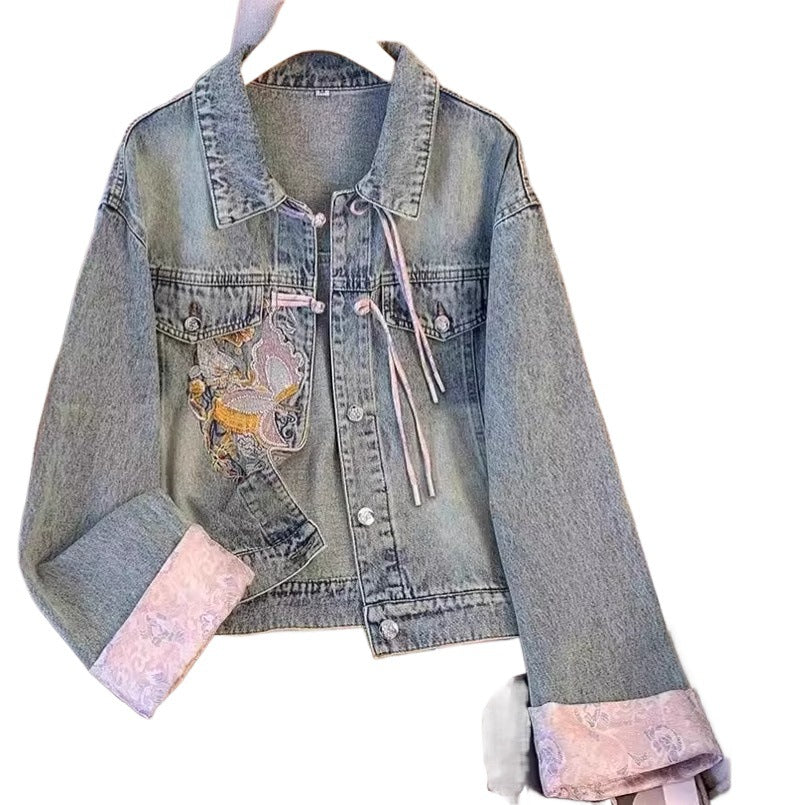 Women's Embroidered Chinese-Style Denim Jacket