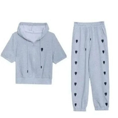 Tendance été Chic court à capuche Sporty Casual Tracksuit