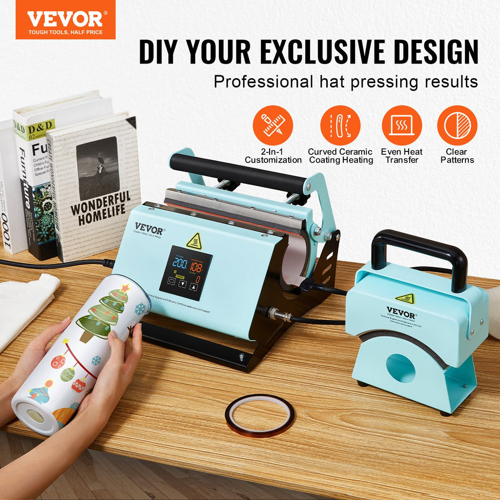 VEVOR 2 En 1 Tumbler et la machine de chauffage de la presse à chaud pour chapeaux Chapeaux Mugs
