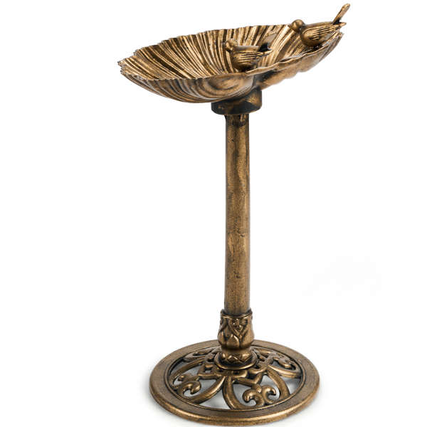Bain d'oiseau en résine de bronze antique de 50x36x81cm avec bord de coquille et 1,4W Fontaine solaire