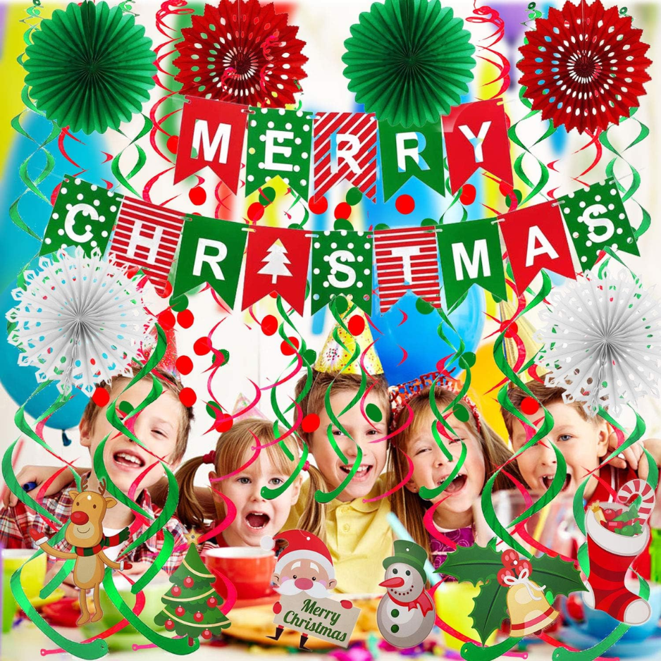 Joyeux papier de Noël Banner Fan Flower Circle Confetti Dots suspendu Garlandand Swirl Stre