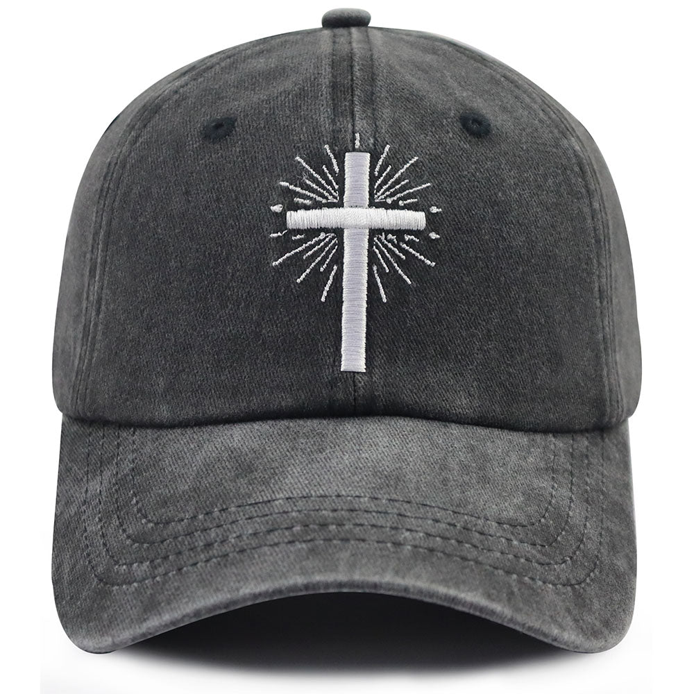 2pcs Vintage Lavé Croix Noire Brodé Casquette de Baseball Pour Hommes Femmes