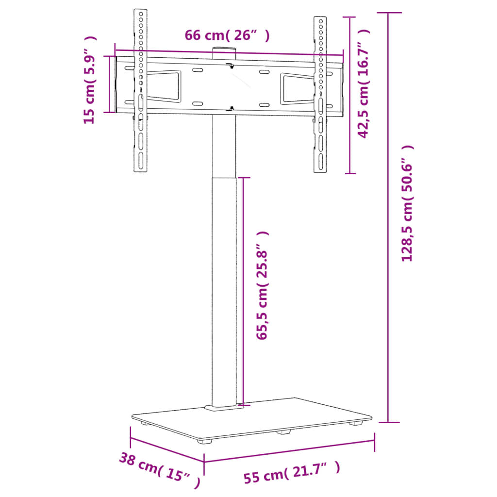 TV coin stand avec 1 étagère pour TV 32-65 pouces