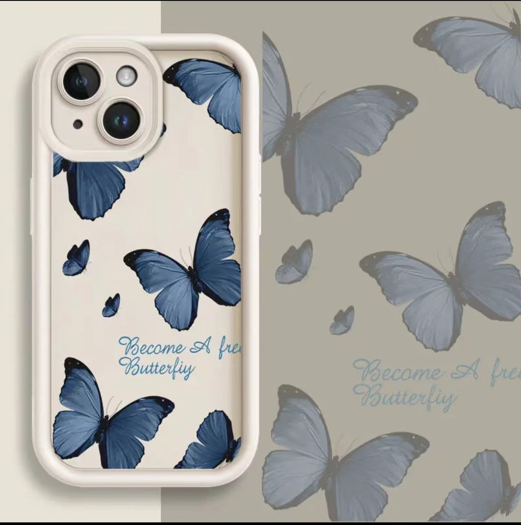 Boîtier de téléphone bleu imprimé papillon résistant à la chute