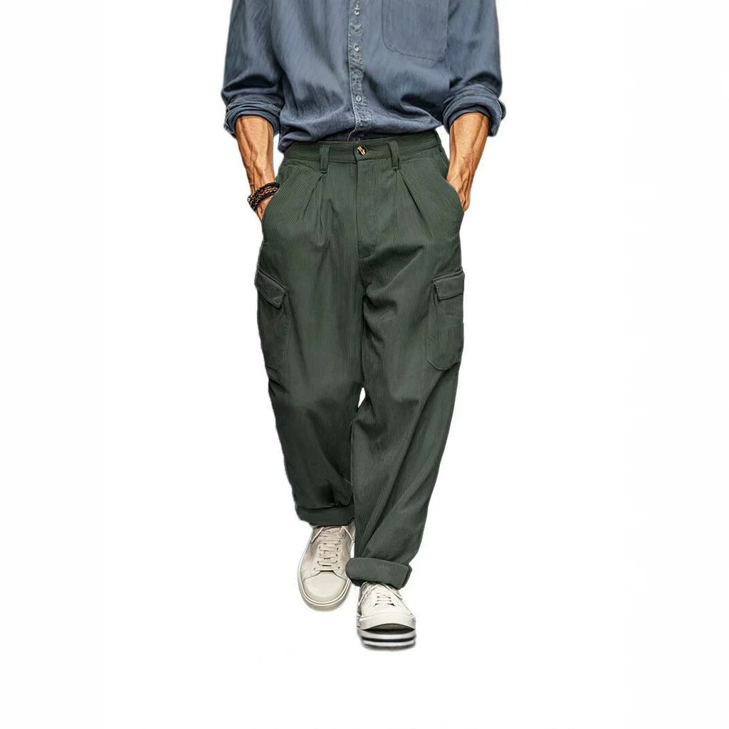Hommes Relaxed-fit Retro Straight-leg pantalons occasionnels avec plusieurs poches