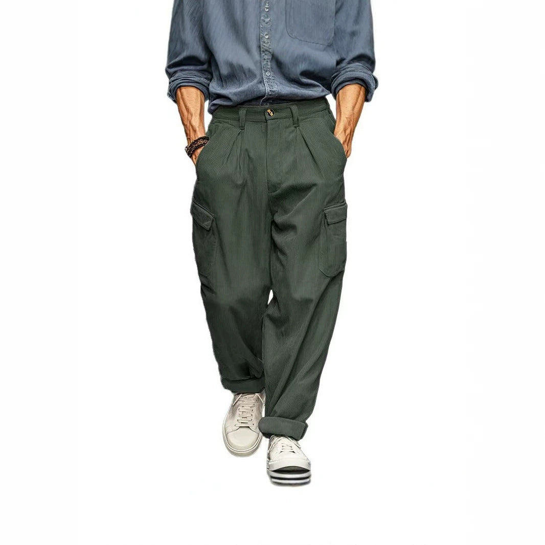 Hommes Relaxed-fit Retro Straight-leg pantalons occasionnels avec plusieurs poches
