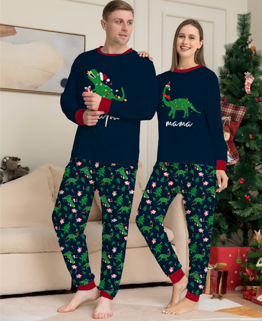Dinosaur Letter Print Christmas Parent Child Pajama Set