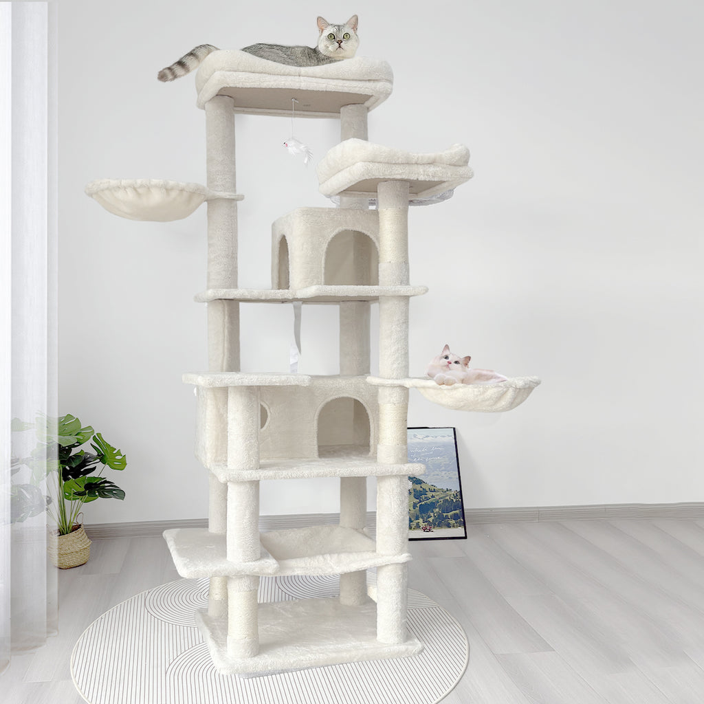 68in Grand arbre de chat vert multi-niveaux avec hamacs
