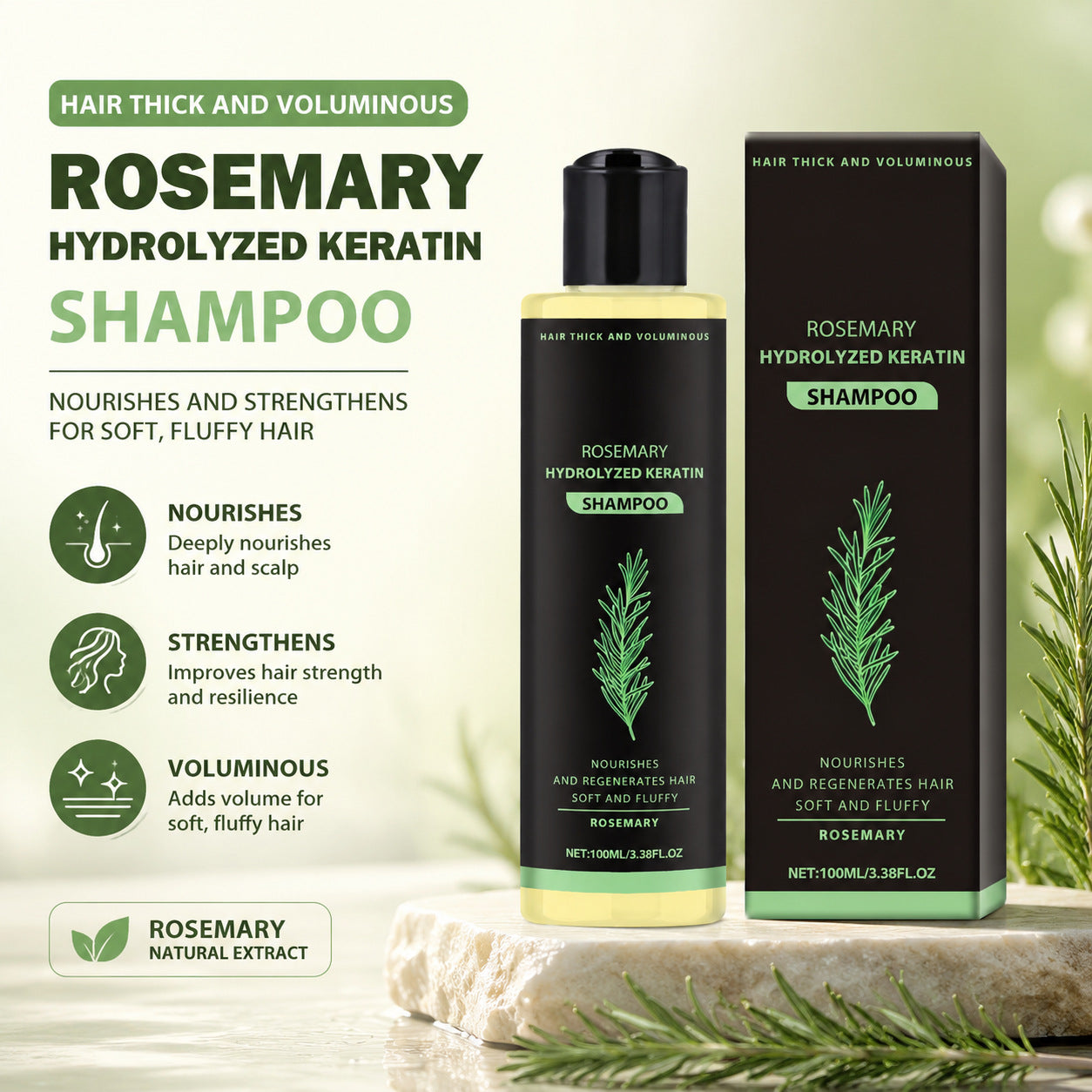 Shampooing à base de plantes de romarin