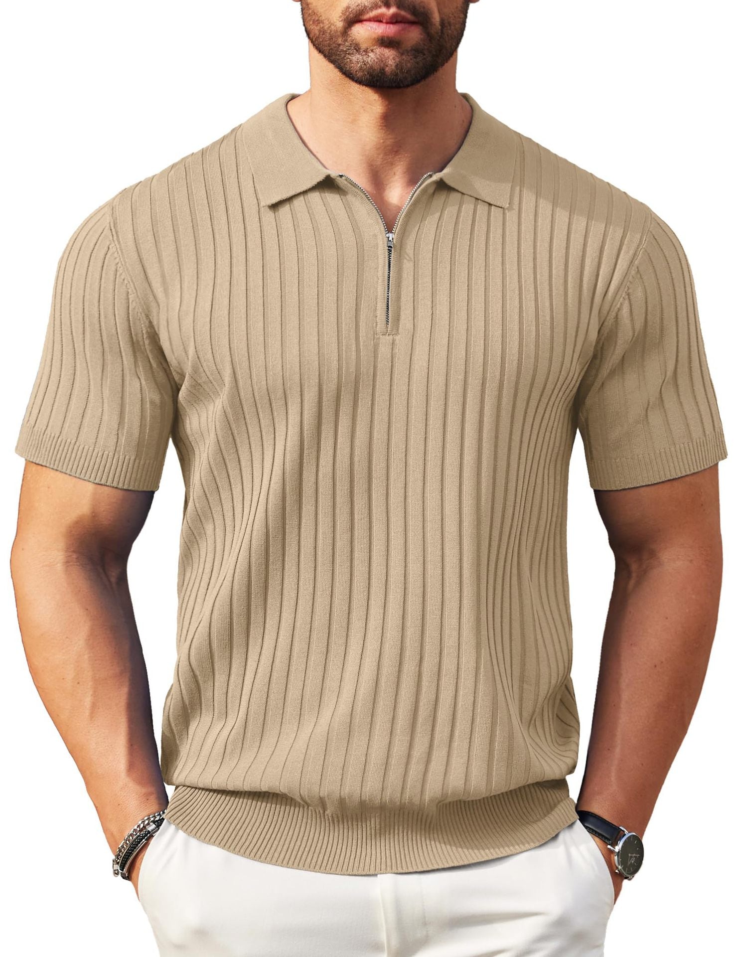 Hommes Zip-Up manches courtes Polo T-Shirt T-Shirt mode de golf casual