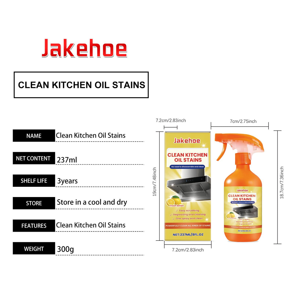 Vaporisateur de nettoyage de la graisse de cuisine JAKEHOE