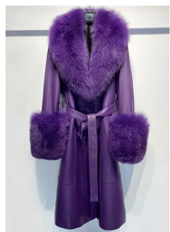 Manteau de fourrure de renard en cuir mince