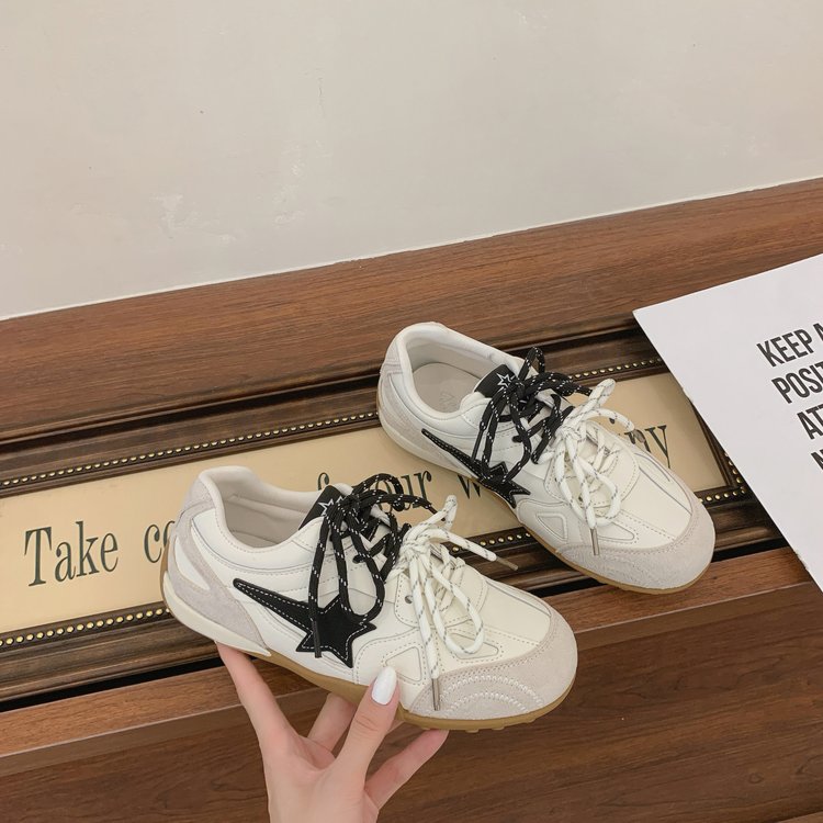 Autumn femmes respirant cuir rond sneakers orteils