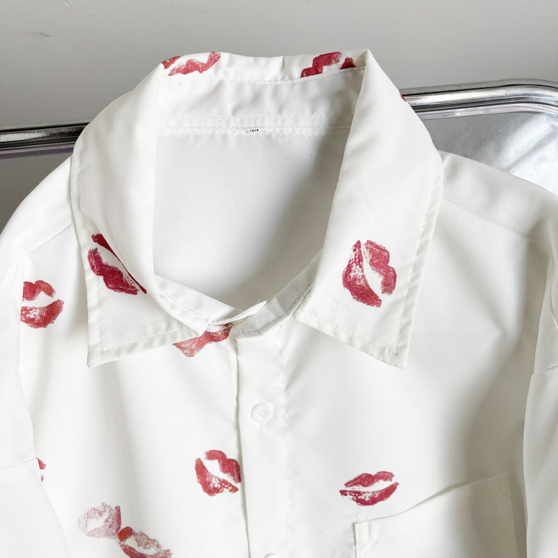 Hong Kong Style Boyfriend Inspiré Trendy Lip Imprimer la chemise