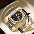 Business Diamant-embeded Montre mécanique double calendrier étanche