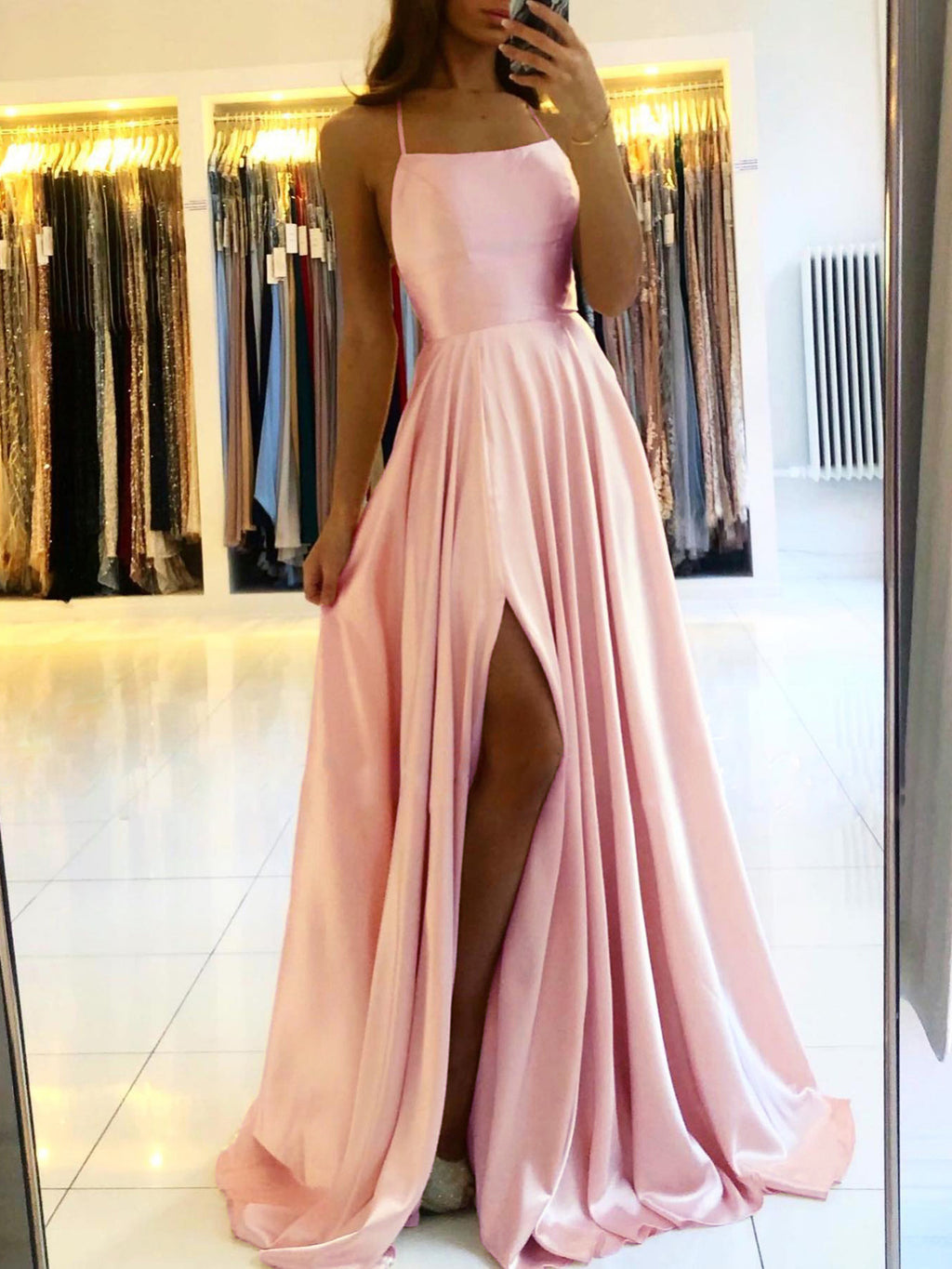 Robe de style européen et américain longue d'Amazon Slim Strap dos à dos Robe haute fente Danc
