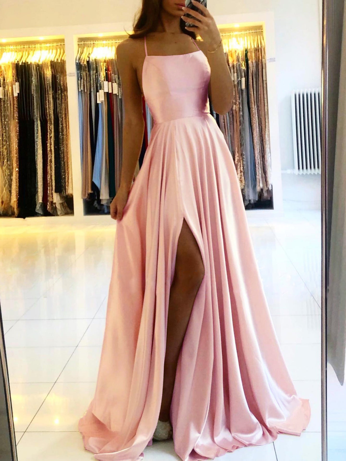 Robe de style européen et américain longue d'Amazon Slim Strap dos à dos Robe haute fente Danc