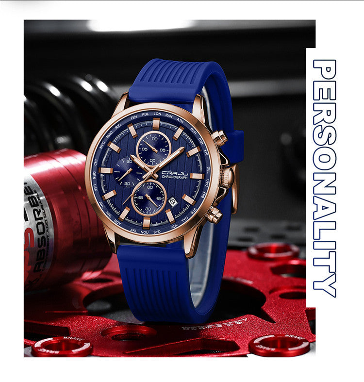 Bracelet en silicone pour homme Bracelet en acier à six broches Business Casual Watch