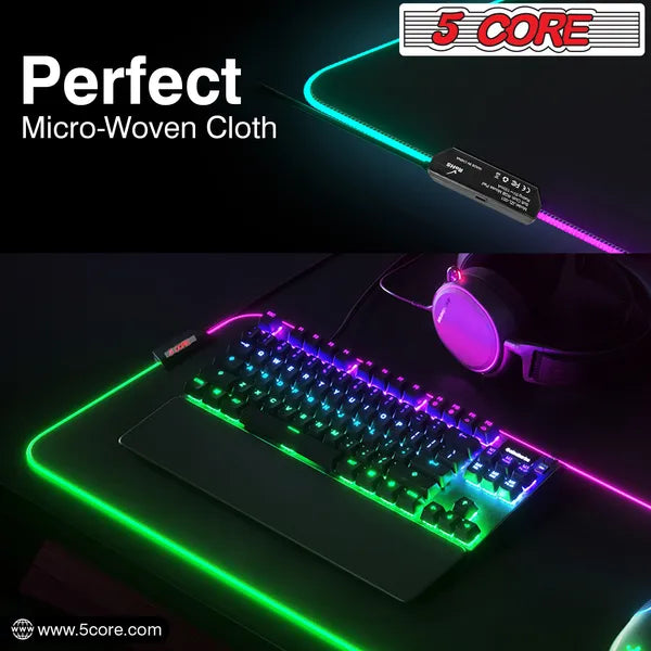 5 Core RGB Mouse Pad 12 Light Modes 2-Zone Desk Mouse Mat with Rubber Base