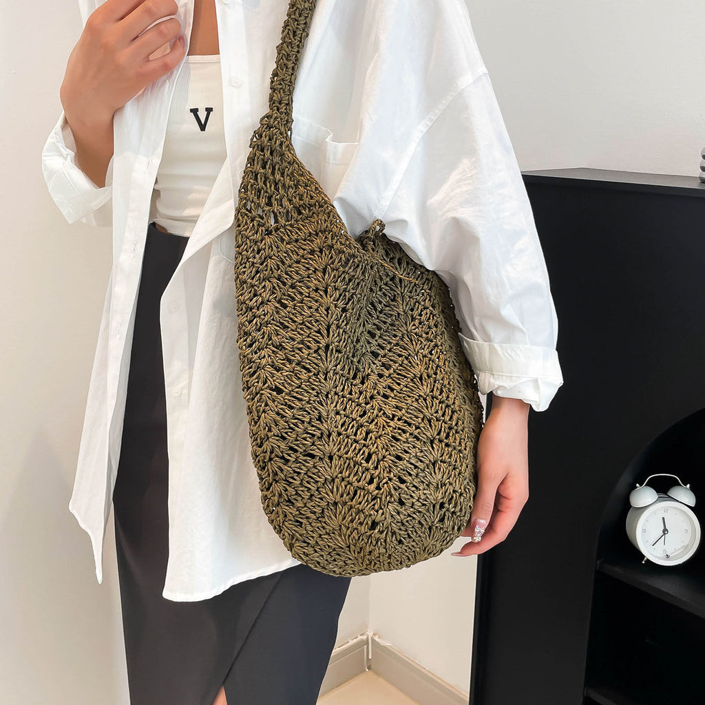 Sac croisé de style français à la paille Bucket Bohemian