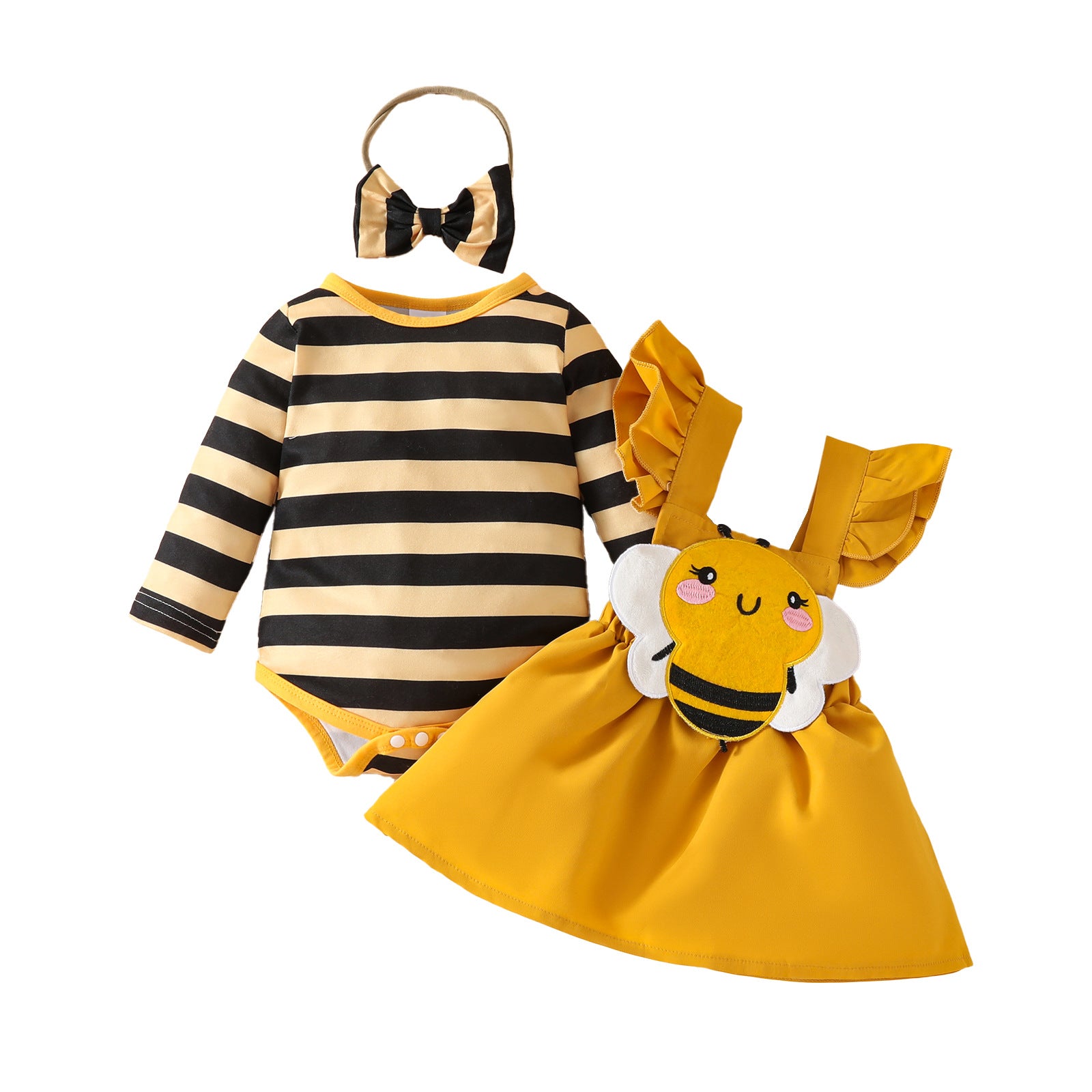 Bébé mignon petite bande d'abeilles manches longues Triangle Romper costume