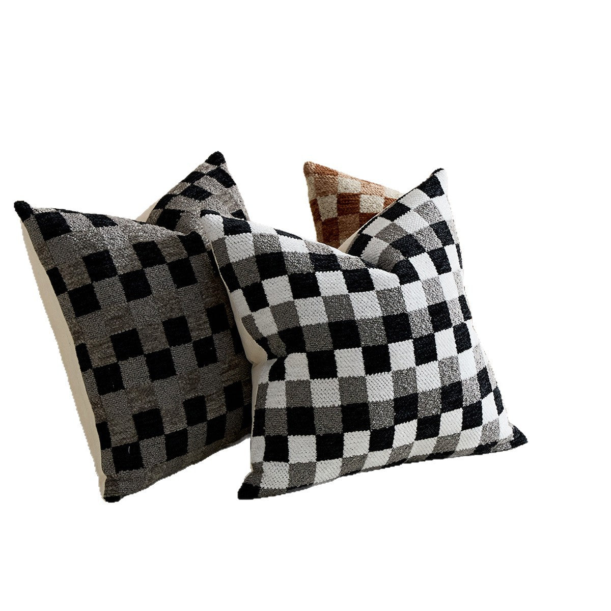Couverture d'oreiller noir et blanc à carreaux Chenille