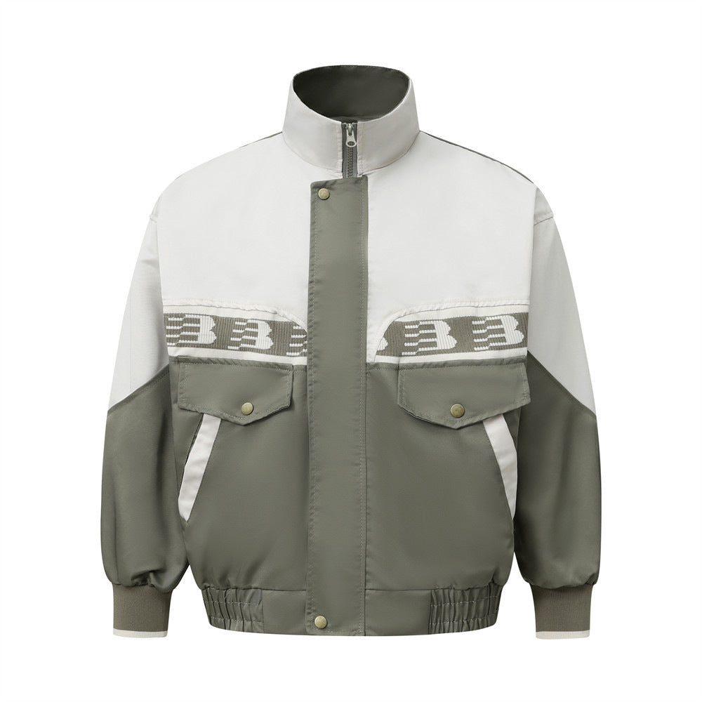 European And American Color Contrast Patchwork Workwear Stand-up Collar Jacket Fashion Bra