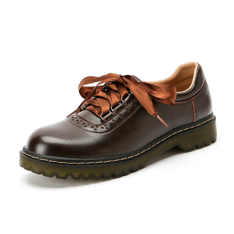 Femmes Rétro en soie Dentelle-Up Chunky-Heel Pompes