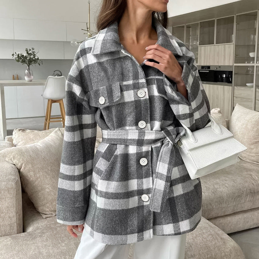 Mode d'hiver Lapel épaisse Lace-up femmes porter