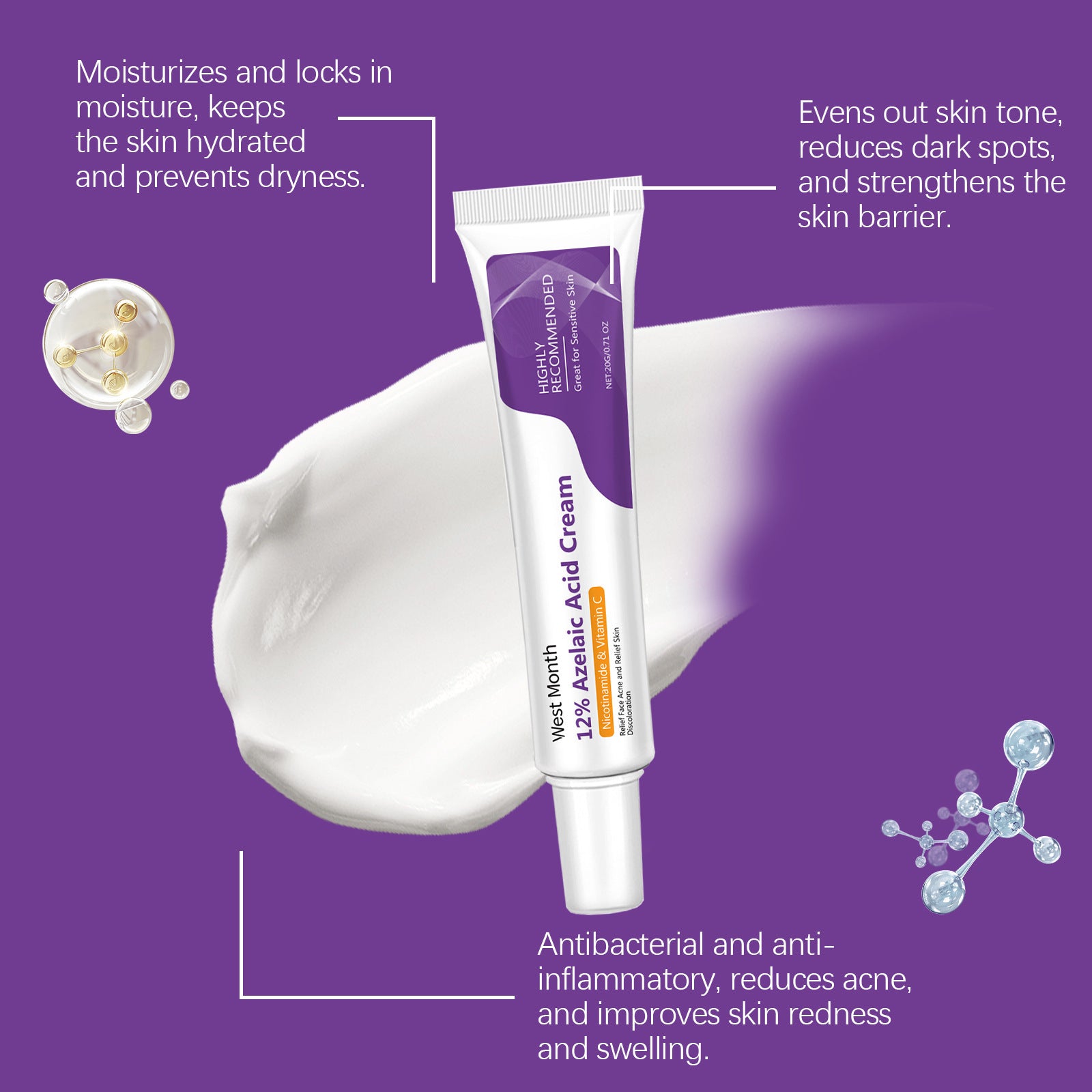 Westmesh Azelaic Acid Care Crème soin de l'acné Soin visage peau nettoyant crème Commerce extérieur Quil