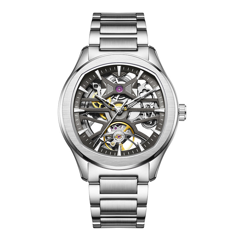 Montre homme avec un cadran mécanique transparent