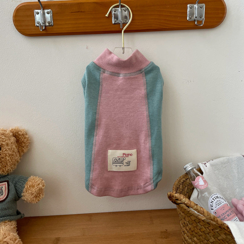Couleur contrastante Manches Cotton Base Chemise Pet