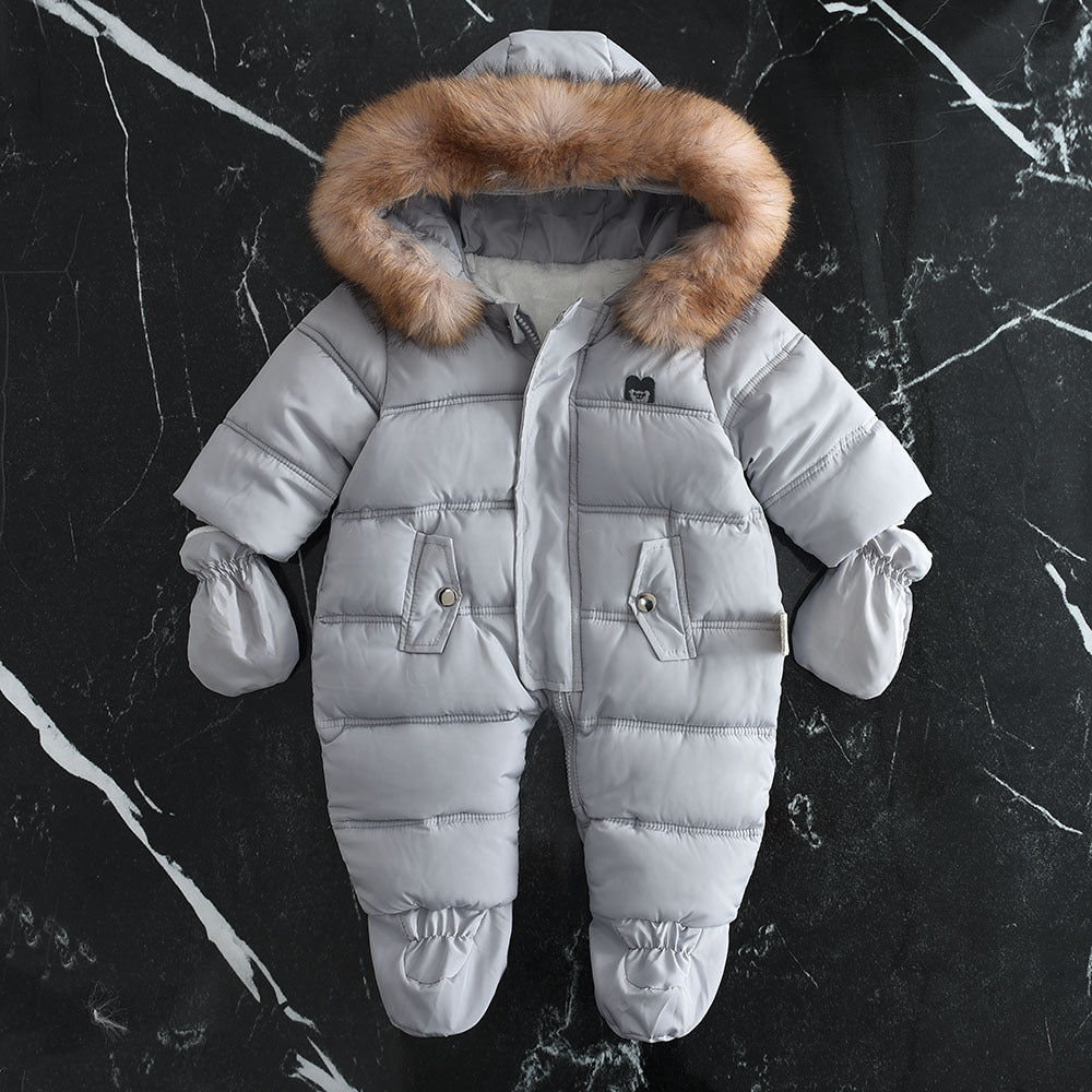Swimsuit with large fur hood, fleece-lined