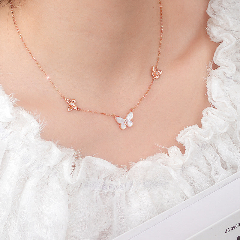 S925 Argenté Rose Or Blanc Nacre Bracelet papillon