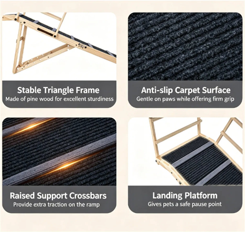 Rampe pliable réglable de 6 niveaux pour animaux de compagnie