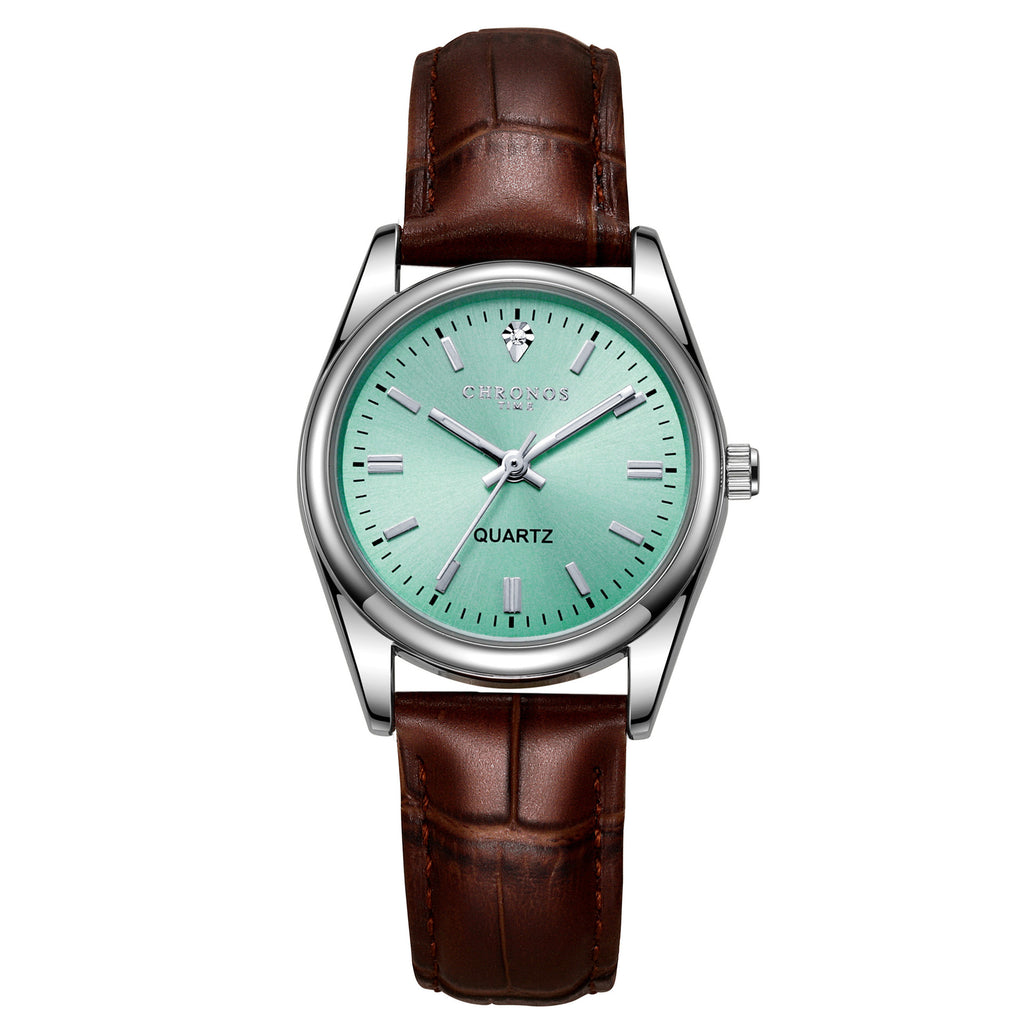 Montre de mode femme avec une véritable bracelet en cuir et un mouvement de quartz lumineux