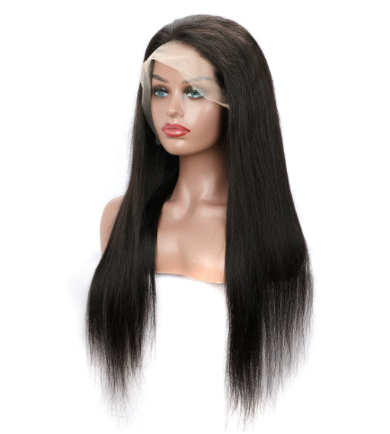 Long droit Cheveux humains Perruque à dents pleines peut être lié Curled or Teed Wig Cap Style