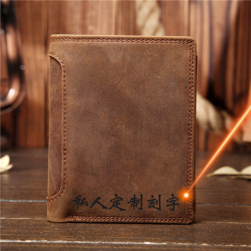 Portefeuille vertical rétro en cuir véritable pour hommes