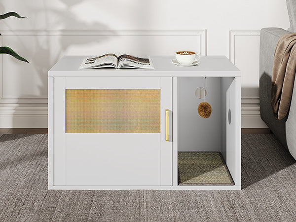 Cat Litter Box Cabinet multifonctionnel blanc moderne Maison de chat Salle de toilettes Table d'extrémité pour Bedro