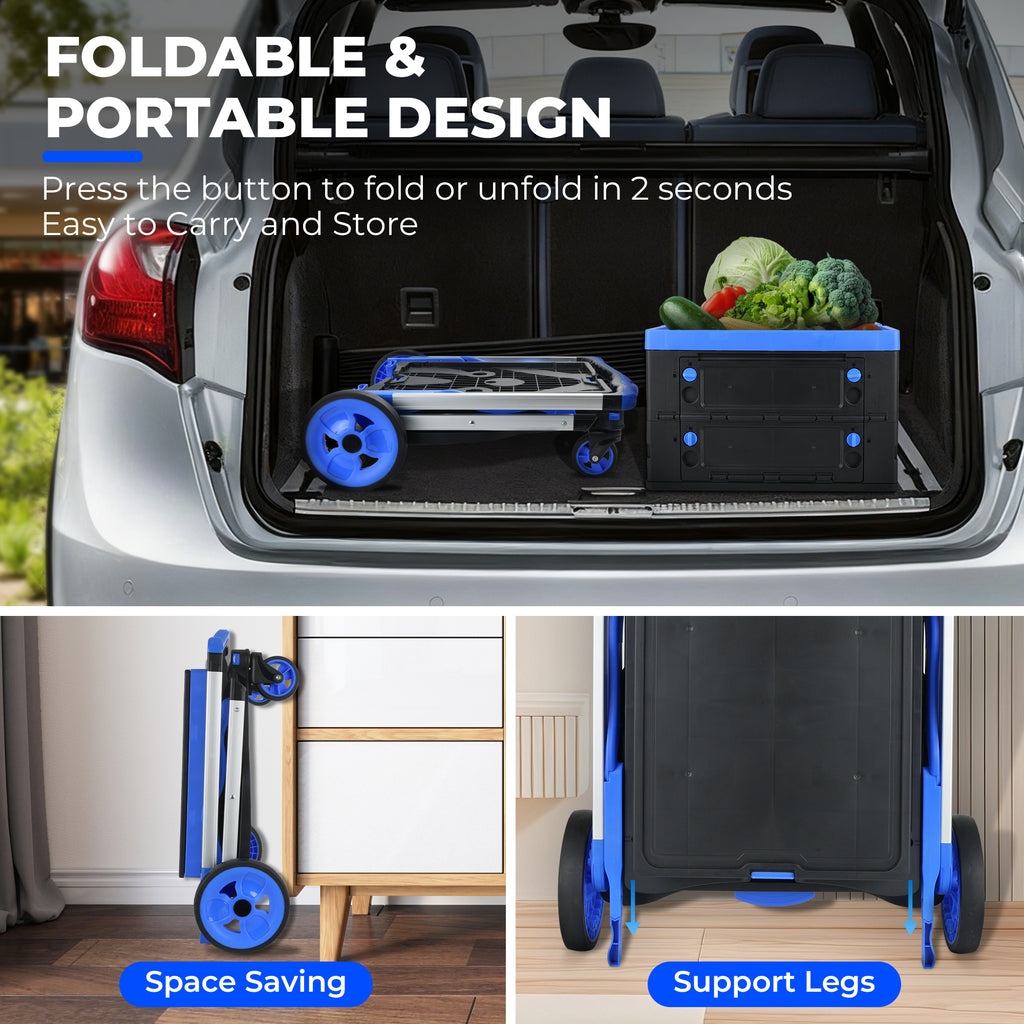 Chariot pliant 2-Tier Multi-Utilisation Fonctionnel Chariots Collapsibles Shopping Chariot avec Roues Sh