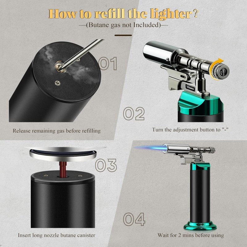 Torche Butane Flamme réglable coupe-vent