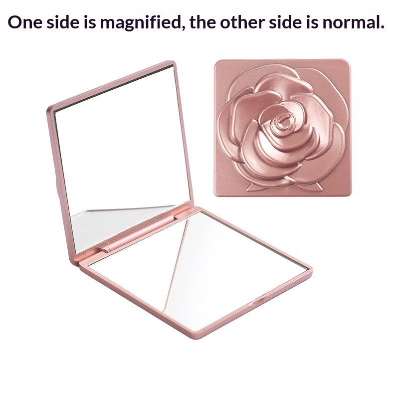 Miroir pliable portable avec motif rose électroplaqué