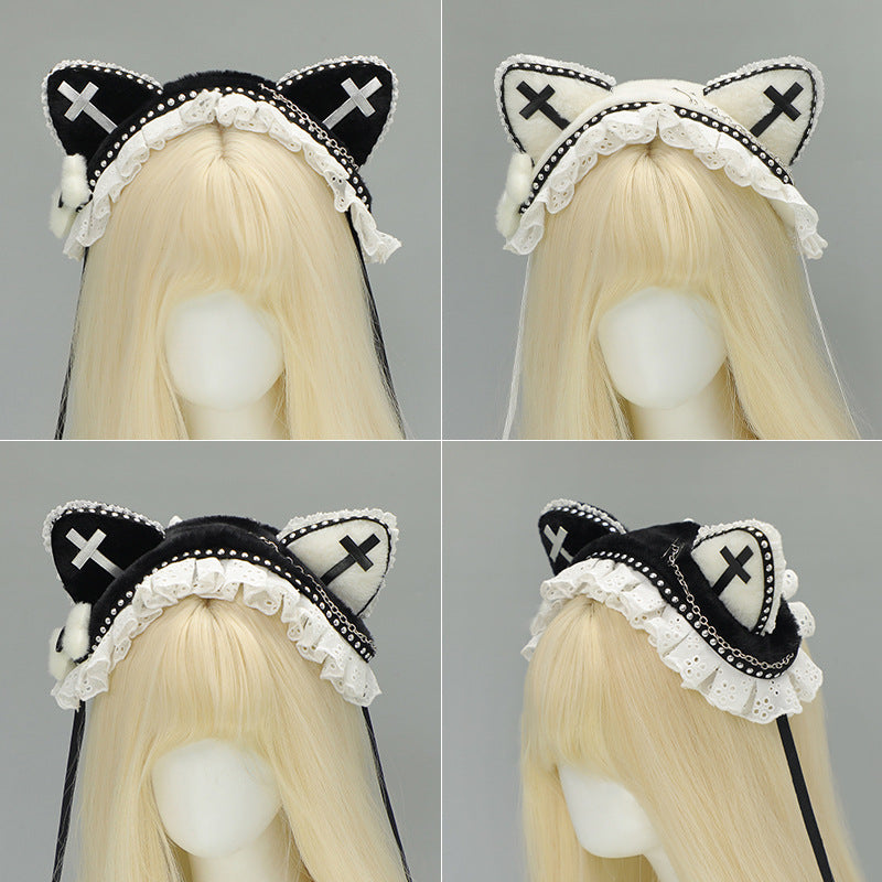 Bande de cheveux d'oreille de chat de rivet de vent de goth foncé
