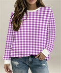 Sweat-shirt en col rond imprimé Gingham Blanc Jaune Femme
