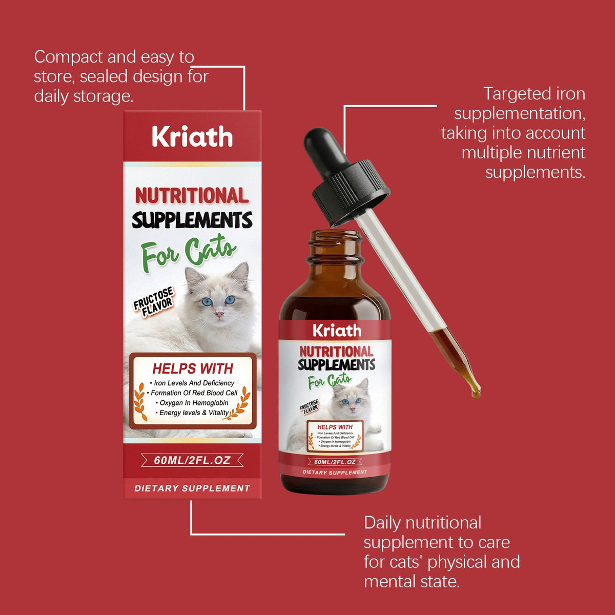 Kriath Cat supplément nutritionnel baisse un supplément quotidien pour les chats pour fournir une variété O