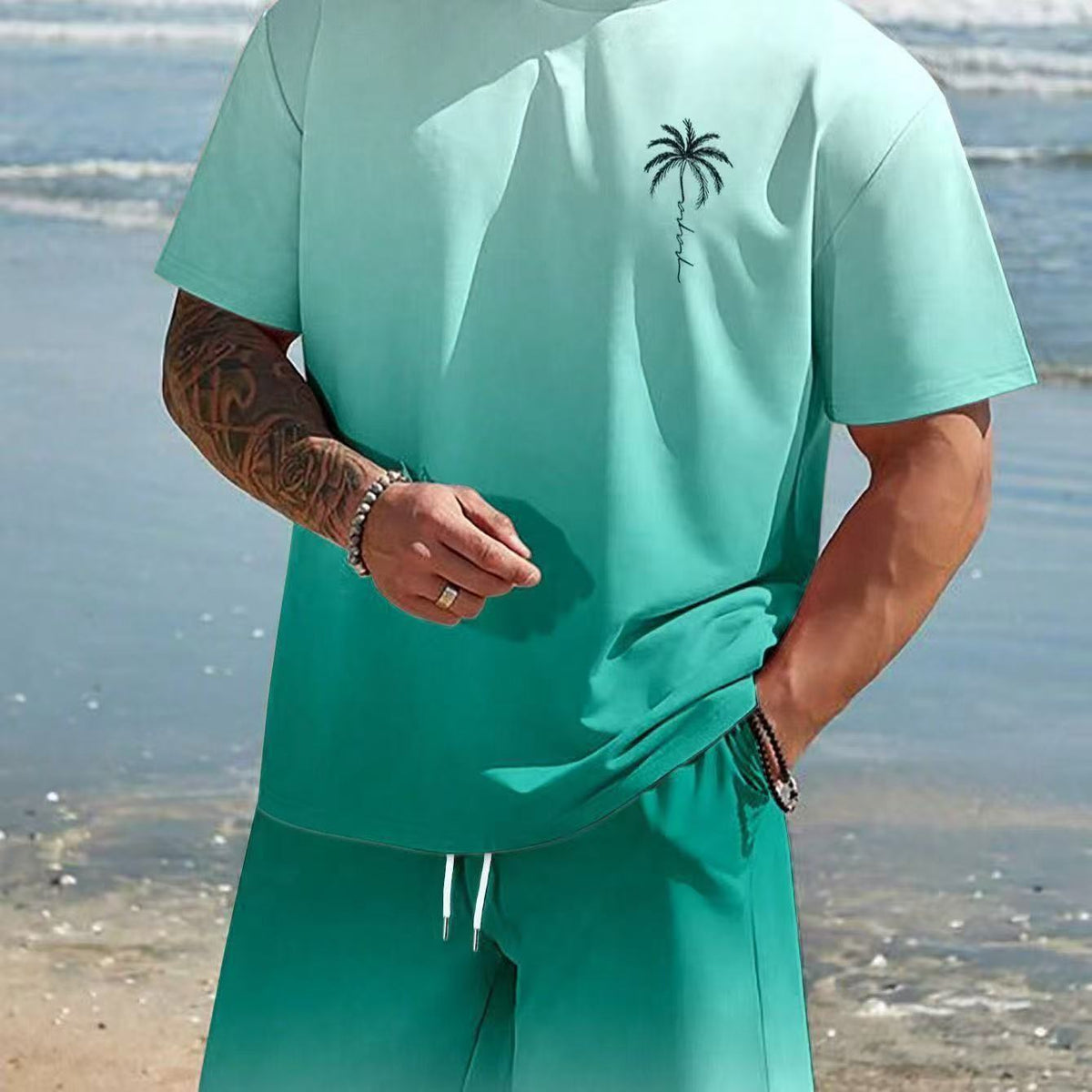 Summer Hot-Selling Gradient Coconut Tree Beach Chic Imprimer Vêtements pour hommes